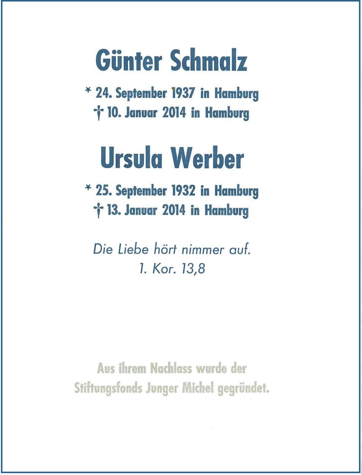 Auf dem Büttenpapier stehen die Namen Günter Schmalz und Ursula Weber.